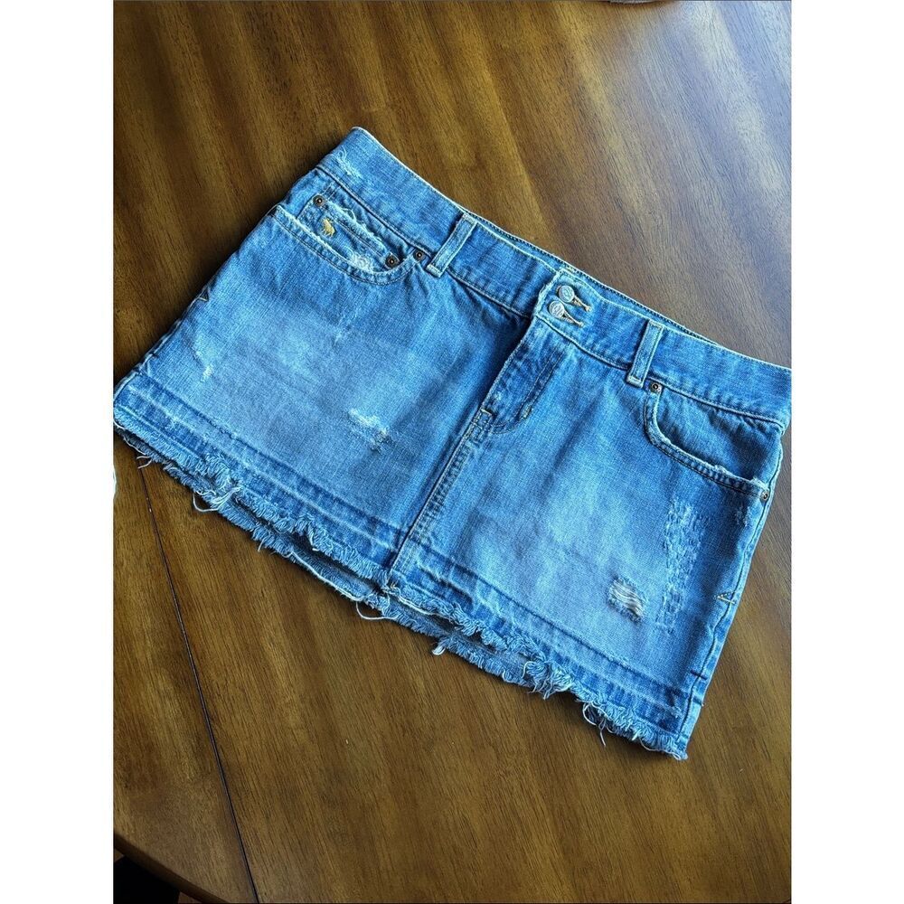 Abercrombie & Fitch Light Blue Denim Frayed Mini Skirt